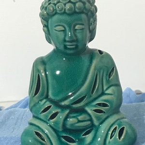 Jade Green Buddha ceramic incense diffuser for cone shaped incense, nice glossy finish