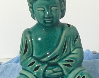 Jade Green Buddha ceramic incense diffuser for cone shaped incense, nice glossy finish