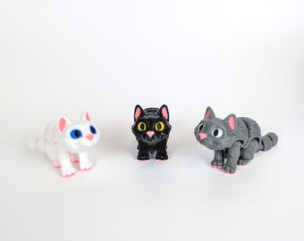 Articulated 3D Printed Cat Toy, Flexi Pet Cat, Cat Lover Gift, Small Poseable Cat Figure, Cute Fidget Animal, Sensory Fidget Cat Toy