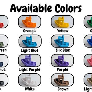 May include: Image showcasing a variety of small boat models in various colors, including red, orange, yellow, green, olive green, light blue, silk blue, blue, navy blue, light purple, purple, pink, black, white, brown, and light brown. The text "Available Colors" is at the top.