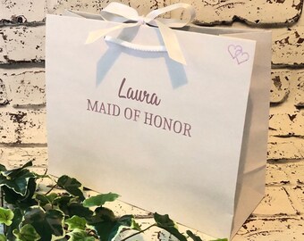 Large Bridesmaid Gift Bag, Large Maid Of Honour Gift Bag, Personalised Gift Bag With Ribbon, Personalised Bridesmaid Gift Bag