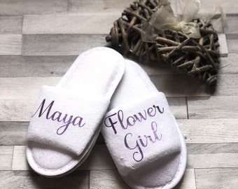 Flower Girl Slippers, Bridesmaid Slippers, Personalised Flower Girl Slipper, Kids Slippers, Petal Girl Slippers