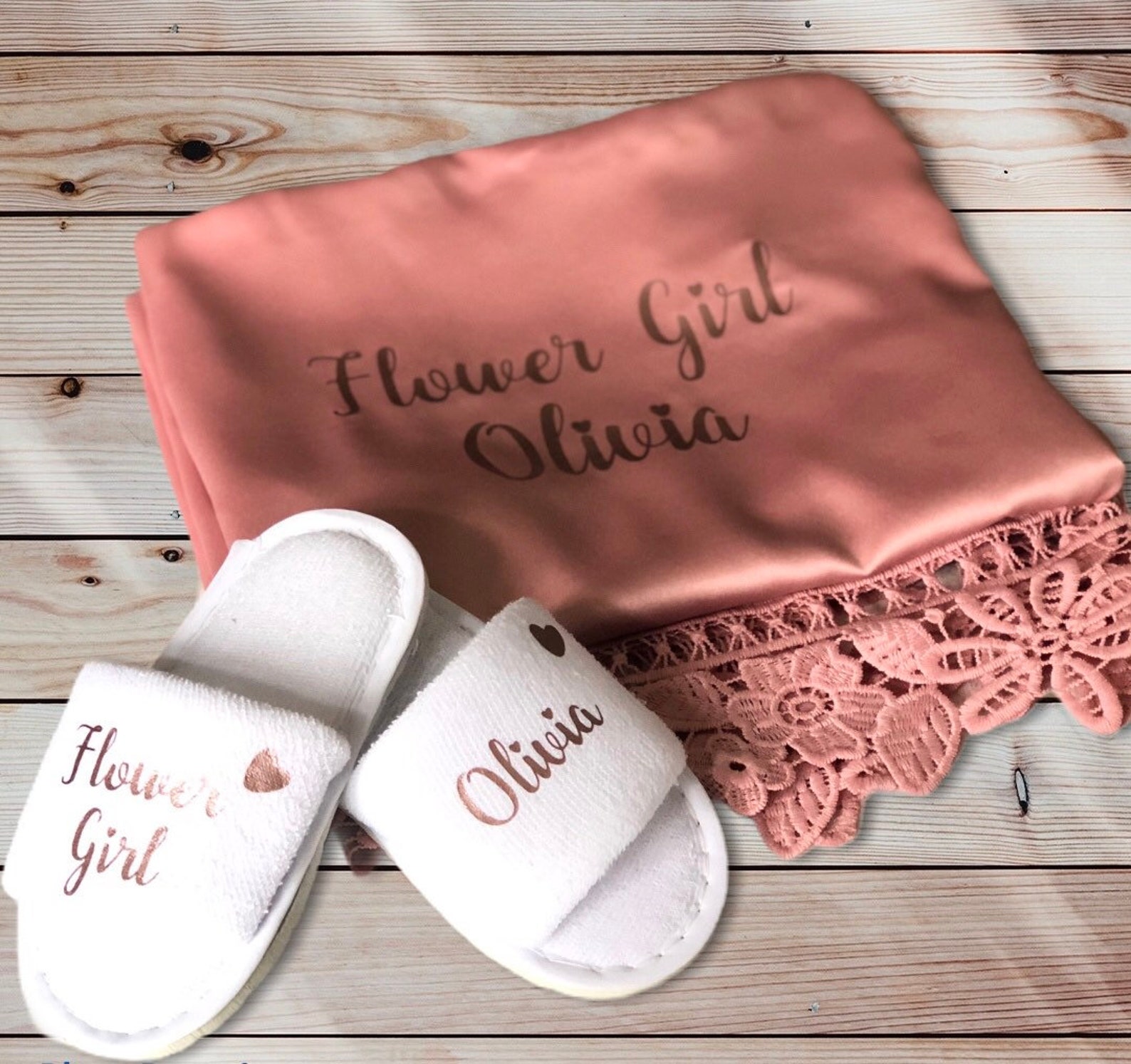 Flower Girl Robe and Slipper Set Flowergirl Satin Robe Etsy UK