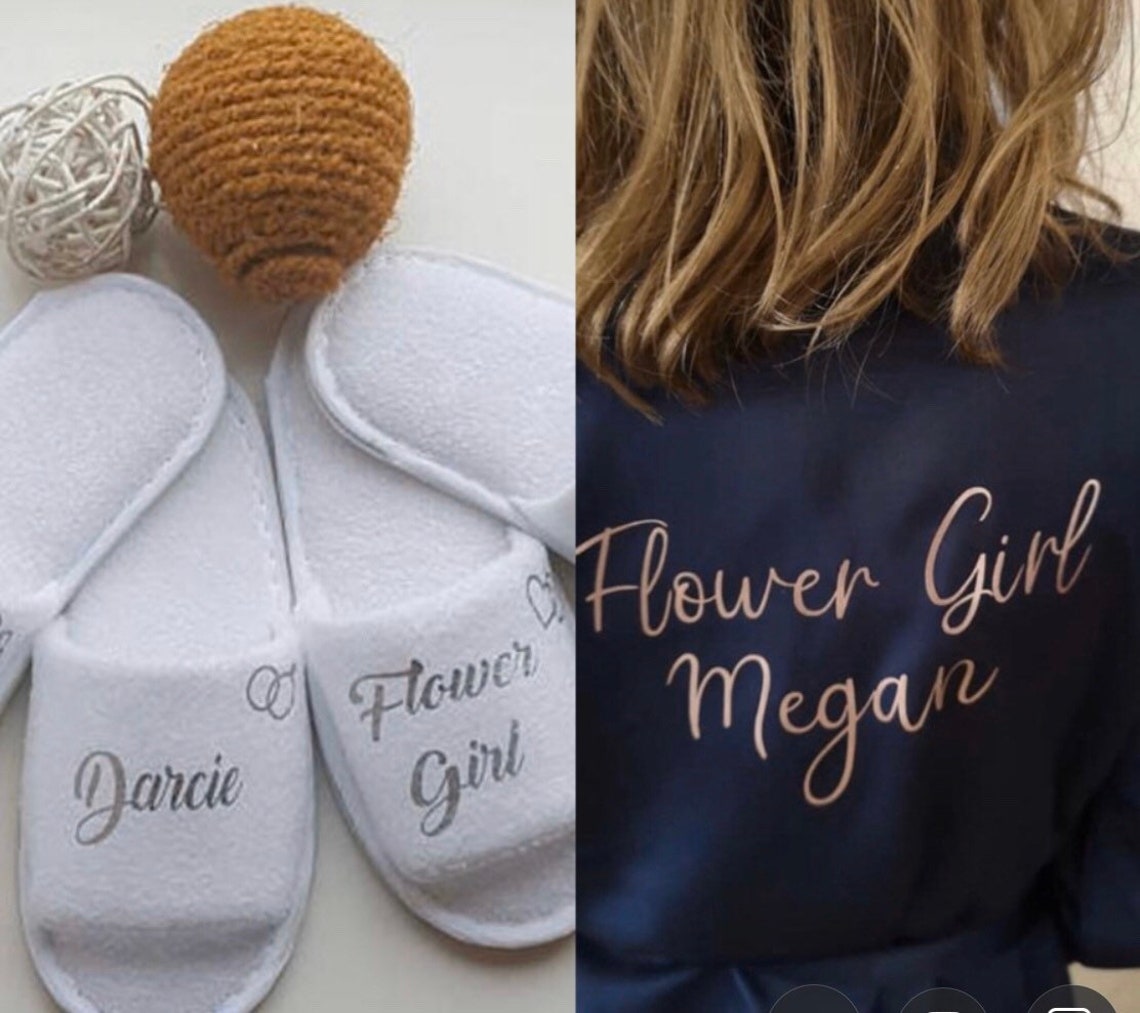 Flower Girl Robe and Slipper Set Flowergirl Satin Robe Etsy UK