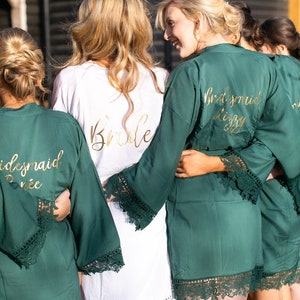 Bridesmaid Robes, Forest Green Dressing Gown, Grey Cotton Robes, Beautiful Cotton And Lace Personalised Wedding Robes, Cotton Robe, Robes UK