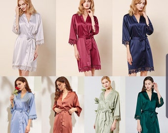 Plain Wedding Party Robes, Beautiful Satin Wedding Dressing Gowns are Perfect For The Bride And Bridesmaids, Sage or Forest Green Robe