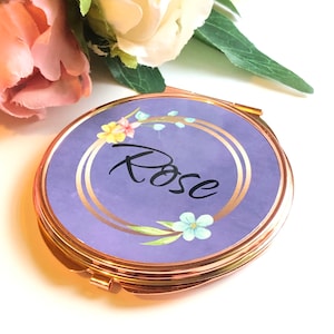 Personalised Compact Mirror, Bridesmaid Gift, Gift For Mum, Best Friend Gift, Bride Gift, Pocket Mirror, Initial Name Round Silver Mirror