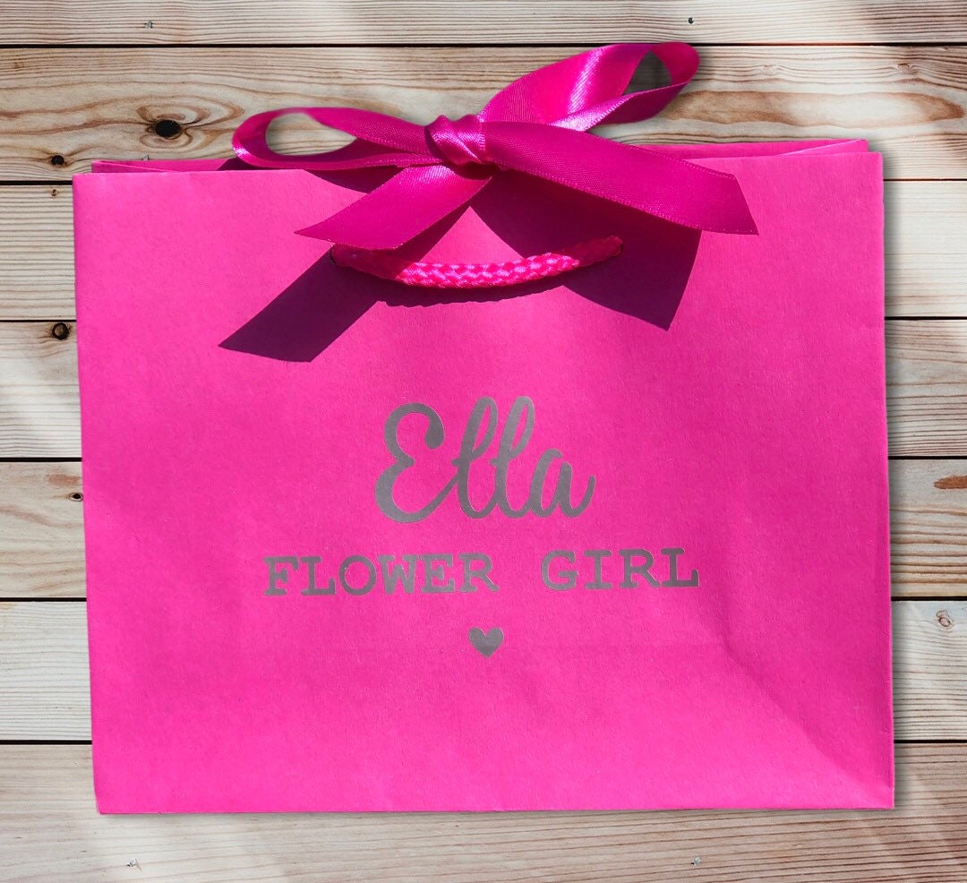 Personalised Pink Flower Girl Gift Bags, Wedding Party Flower Girl Gift