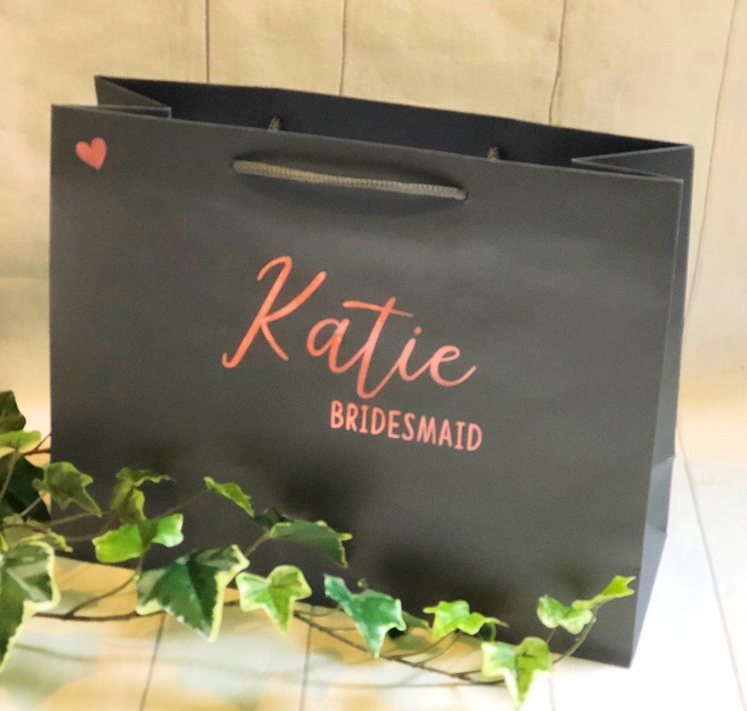 Personalised Wedding Party Gift Bags, Rose Blush and Grey Bridesmaid Gift Bags, Medium