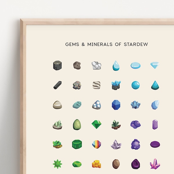 Stardew Valley Gems & Minerals Farbverlaufs Kunstdruck
