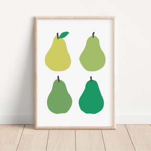 IMPRESSION MURALE POIRES | Affiche de fruits | Art mural de cuisine | Crèche et chambre d'enfant | Affiche de fruits | Style du milieu du siècle | Art vert