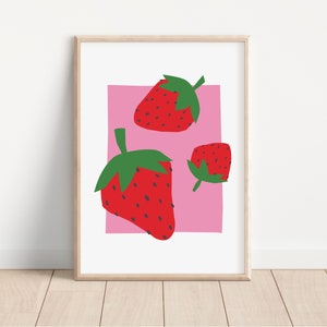 ERDBEEREN WAND PRINT | Obst Poster | Küchendeko | Kinderzimmer Dekoration | Sommer Obst Druck | Mid Century Modern Style