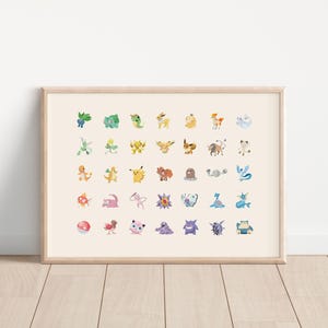ポケモン グラデーション 横プリント | ミニマル ポケモン アート | 居心地の良いゲーム | ポケモン ゲーム ポスター