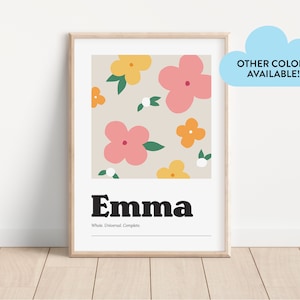 Impresión de significado de nombre personalizado / Arte de vivero personalizado / Floral / Decoración de pared de habitación para niños