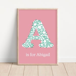 Personalized Initial Name Print | Nursery Print | Kids Bedroom Decor | Nursery Wall Art | Doodle Monogram