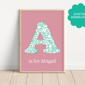 Personalized Initial Name Digital Download | Nursery Print | Kids Bedroom Decor | Nursery Wall Art | Doodle Monogram