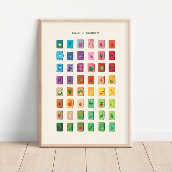 Stardew Valley Seeds Print / Paquetes de semillas / Minimal Gradient Art / Cozy Gamer / Video Game Inspired / Gaming Poster