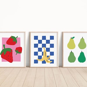 Set of 3 Fruit Prints | Fruit Posters | Kitchen Wall Decor | Nursery and Kids Room Decoration | Physically Prints | Graphic Food Art