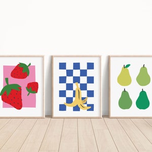 3er Set Obst Drucke | Obst Poster | Küche Wanddeko | Kinderzimmer Dekoration | Physisch Drucke | Grafische Food Art