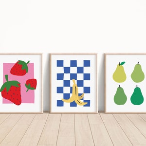 Set of 3 Fruit Prints | Fruit Posters | Kitchen Wall Decor | Nursery and Kids Room Decoration | Physically Prints | Graphic Food Art