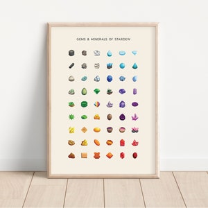 Stardew Valley Gems & Minerals Print | Minimal Gradient Art | Cozy Gamer | Video Game Inspired | Gaming Poster