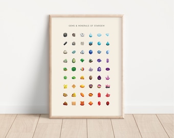 Stardew Valley Gems & Minerals Print | Minimal Gradient Art | Cozy Gamer | Video Game Inspired | Gaming Poster