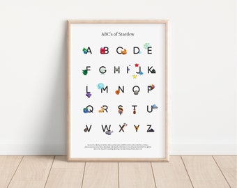 ABC's of Stardew Valley Print | Alphabet Gamer Poster | Cozy Gamer | Video Game Inspired | Gaming Poster