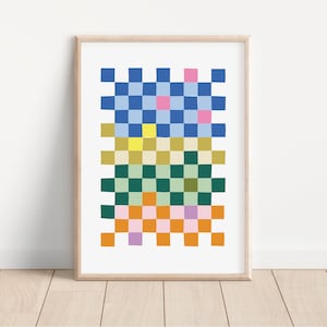 Karierter Wanddruck | Heller Kunstdruck | Modernes Trendiges Retro Dekor | Minimalistisches Poster | Physisch gedrucktes Produkt