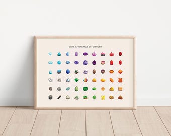 Stardew Valley Gems & Minerals Gradient Art Print *HORIZONTAL*
