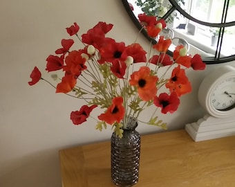 18 Heads Faux Silk Poppies x 6 Stems Artificial Flowers Rememberence Flowers Country Style Red  Poppy Wild Flowers Free Postage