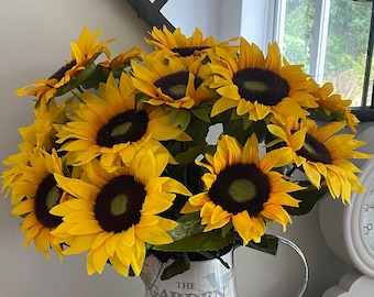 Faux silk Sunflowers x 14 Blooms 2 full Bunches free postage.