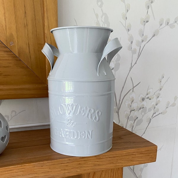 20cm Vintage Style Metal Churn Wedding Table Decor Flower Vase Milk Churn Pale Grey Free Postage