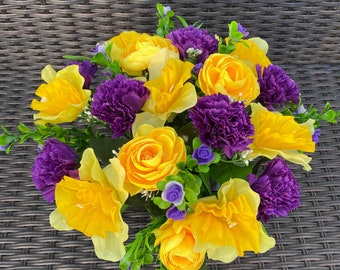 Artificial Flower Graveside Flower Arrangement Spring Daffodil Flowers Memorial Tribute Crematorium Flowers Handmade to Order FREE POSTAGE.