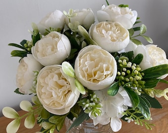 Faux Silk Peony and Hydrangea Mixed Bunches Silk Flowers 15 Stems Home Wedding Flowers Crafts  Grave Memorial Flowers Free Postage