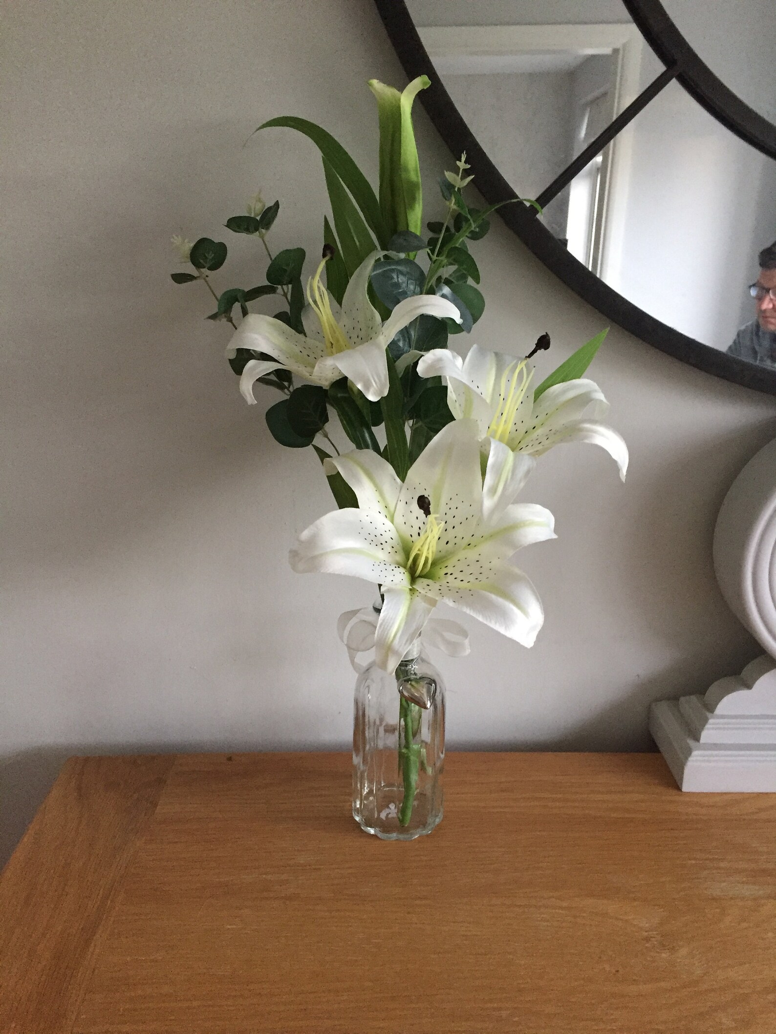 Artificial silk Lily Flower Arrangement with Glass Vintage Etsy