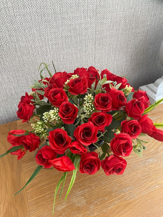 Artificial Flowers  Graveside Flower Arrangement Crematorium Flowers Funeral Flowers Everlasting  Red Roses Handmade to Order FREE POSTAGE