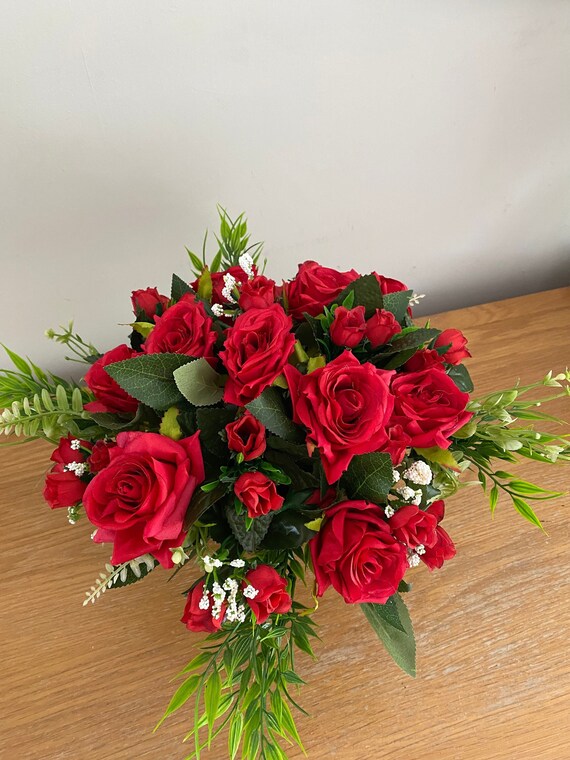 Artificial Flower Graveside Flower Arrangement in Luxury Red Etsy UK