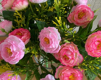 Faux Silk  Mixed Pink Bunches Silk Flowers 15 Stems ideal Grave memorial wedding home garden hanging basket decoration  Free Postage