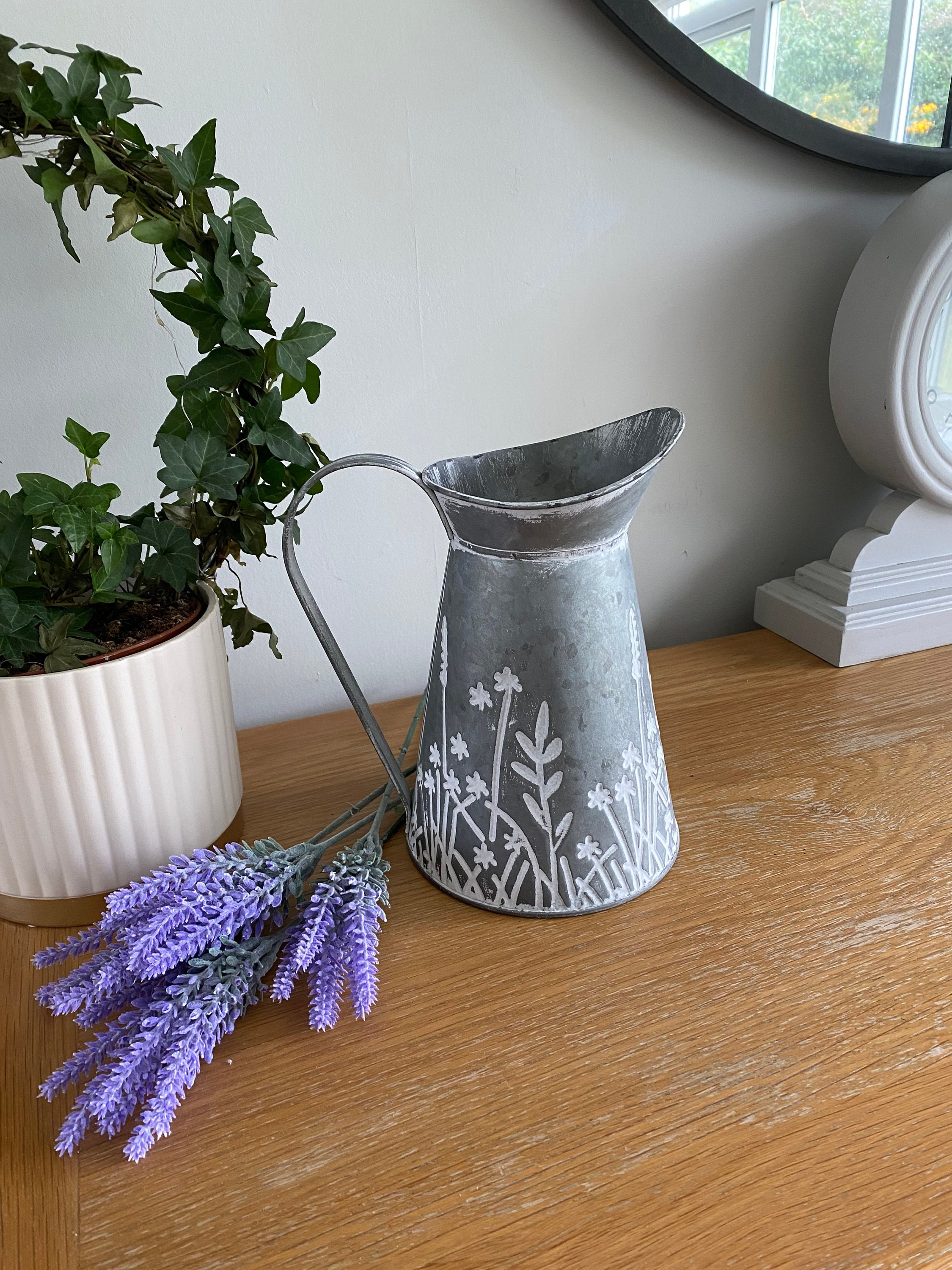 Vintage Rustic Metal Jug Flower Vase Pitcher Shabby Chic Planter