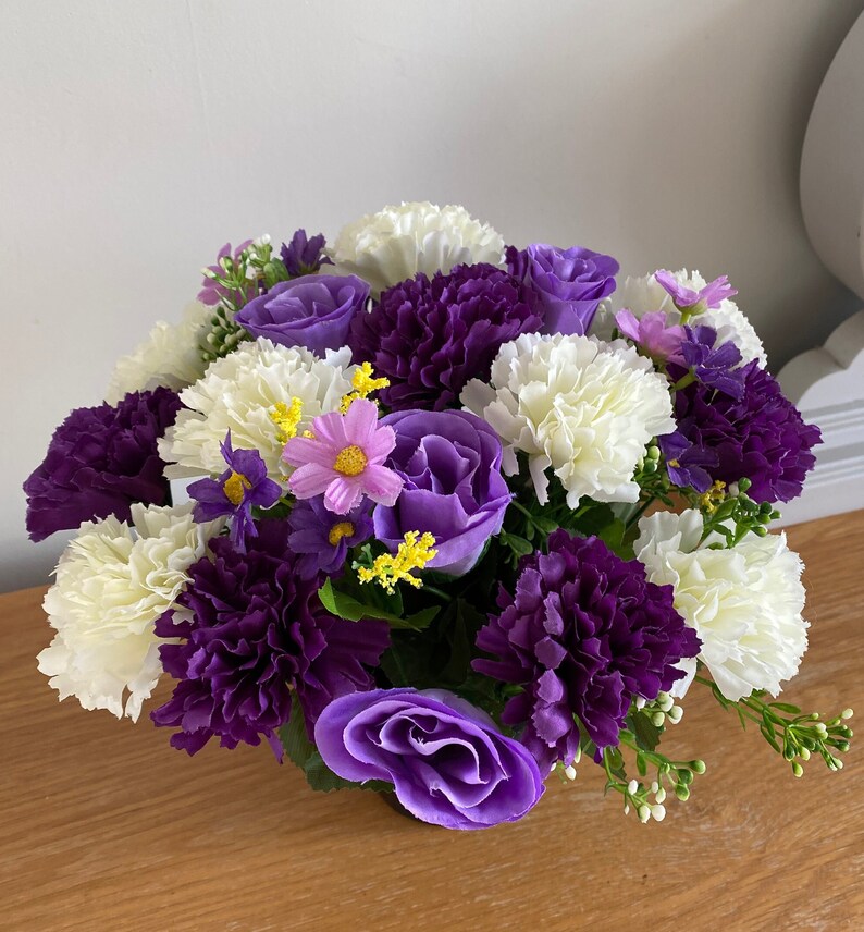 Artificial Silk Graveside Flower Arrangement in Purples and Etsy