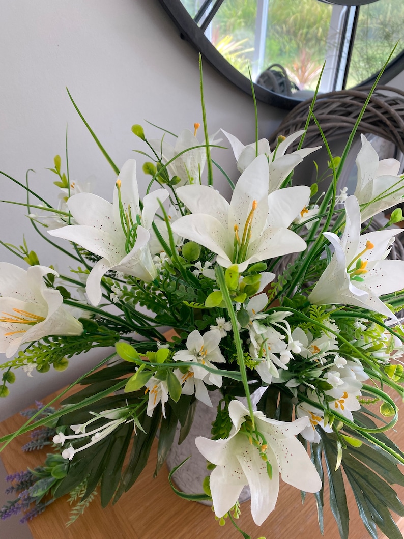 Artificial Silk Lily Bouquet With Assorted Greenery Home Etsy UK