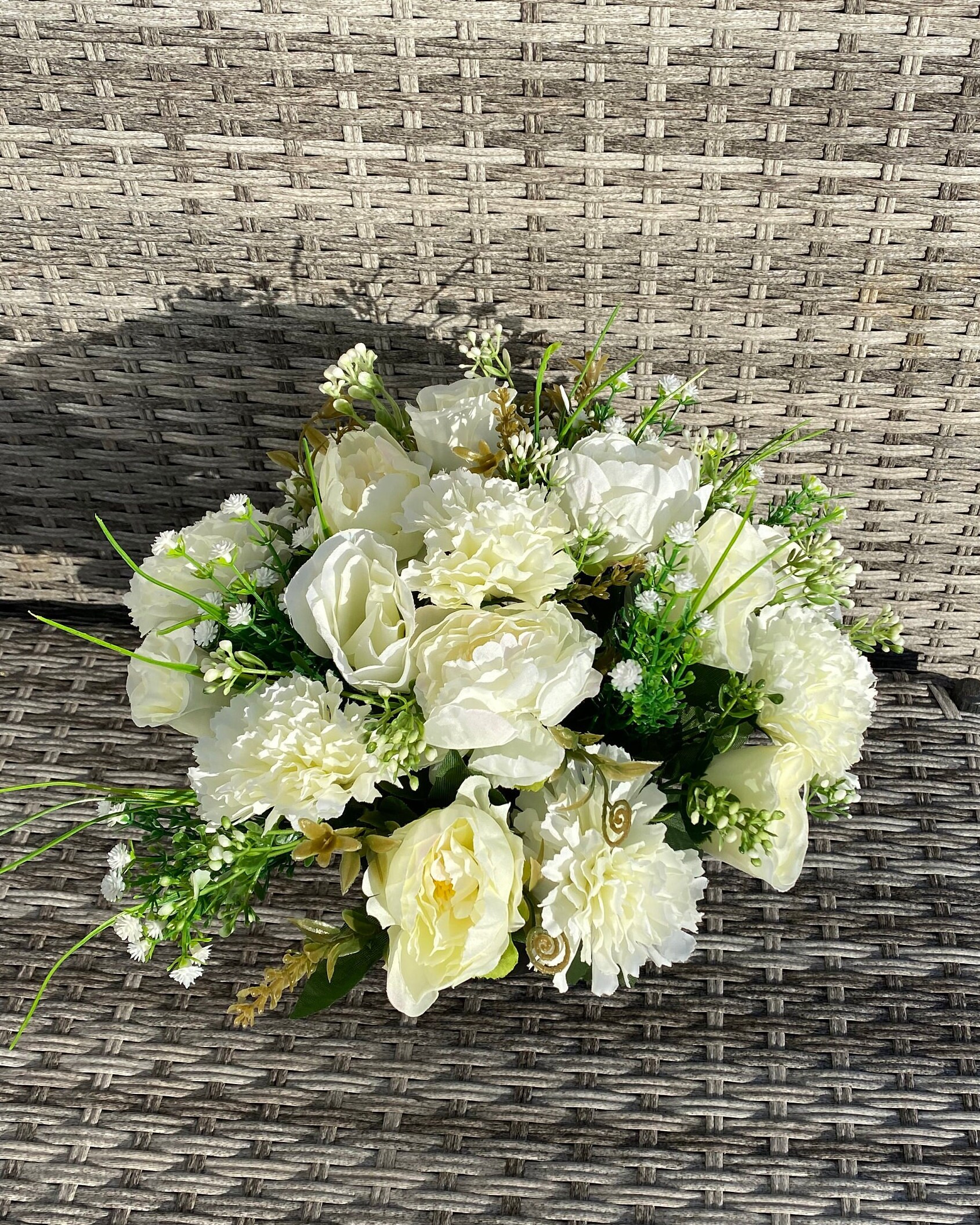 Artificial Faux Silk Flower Graveside Arrangement Cream Peony Etsy UK