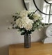Artificial Flower Ivory Hydrangea and Eucalyptus Mix Arrangement in a Grey Glass Vase FREE POSTAGE 