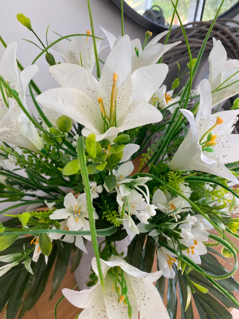 Artificial Silk Lily Bouquet With Assorted Greenery Home Etsy UK