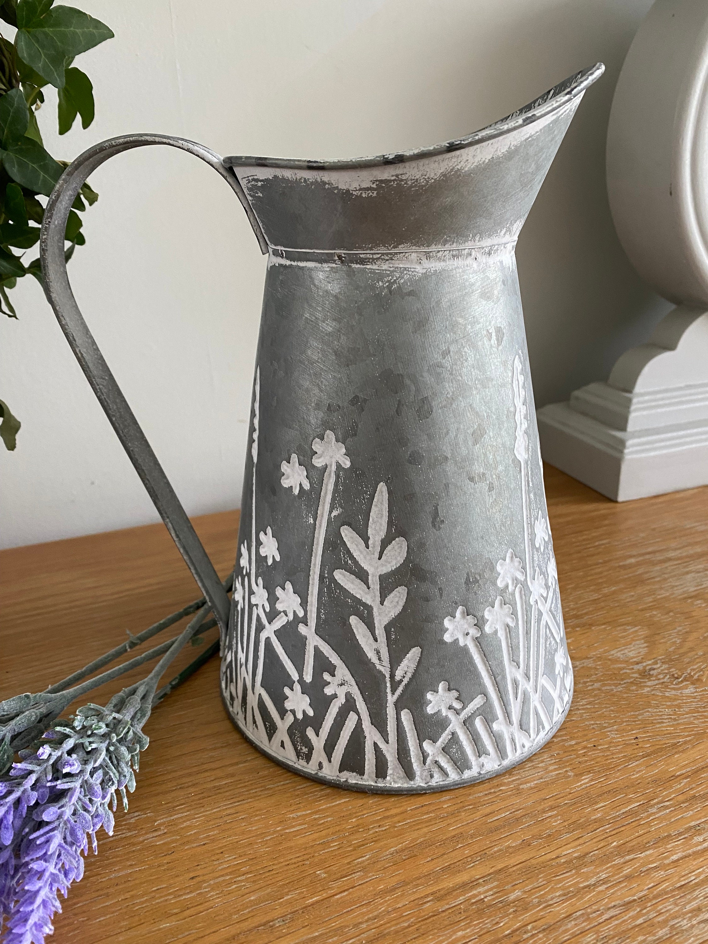 Vintage Rustic Metal Jug Flower Vase Pitcher Shabby Chic Planter