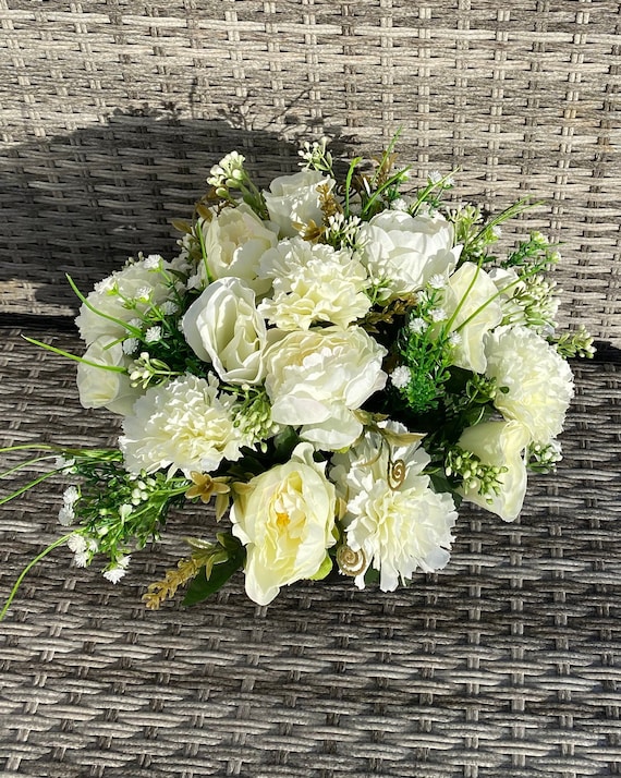 Artificial Faux Silk Flower Graveside Arrangement Cream Peony Etsy UK