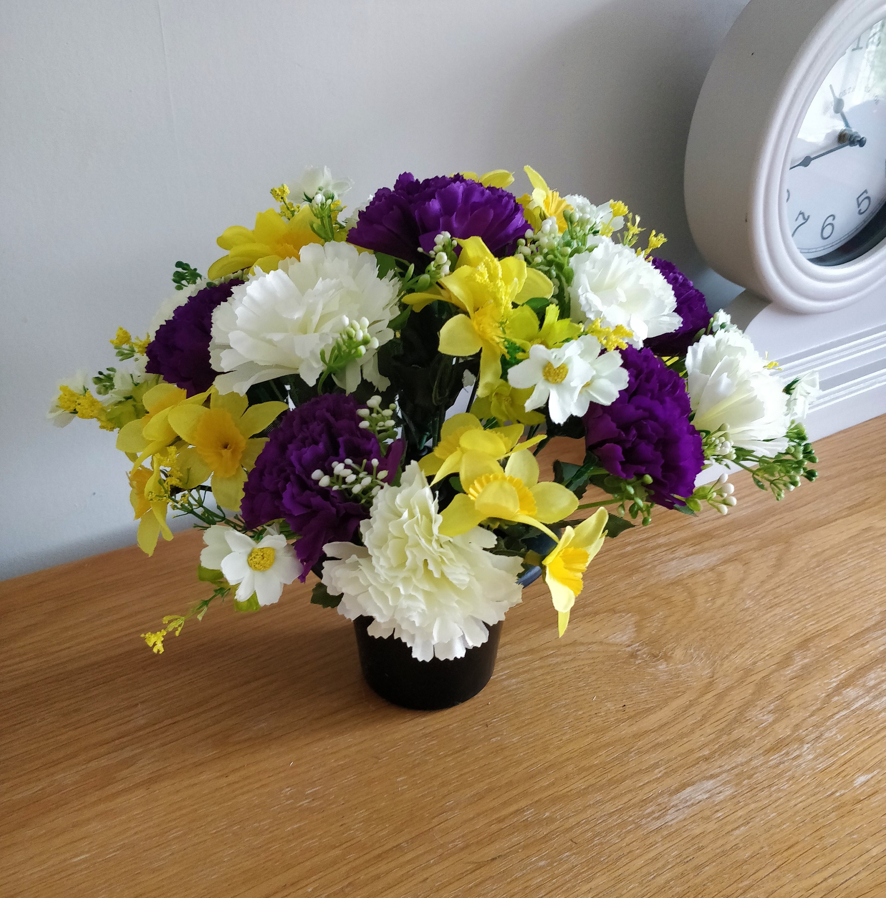 Jarvis Flowers Artificial Silk Flower Grave Pot - Yellow Sunflowers & Pink Mini Roses