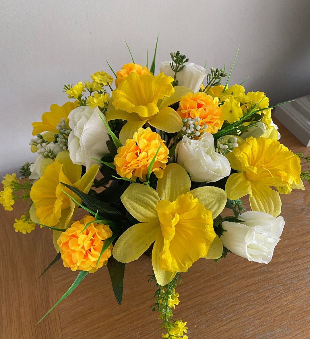 Artificial Flower Graveside Flower Arrangement Handmade Yellow Daff
