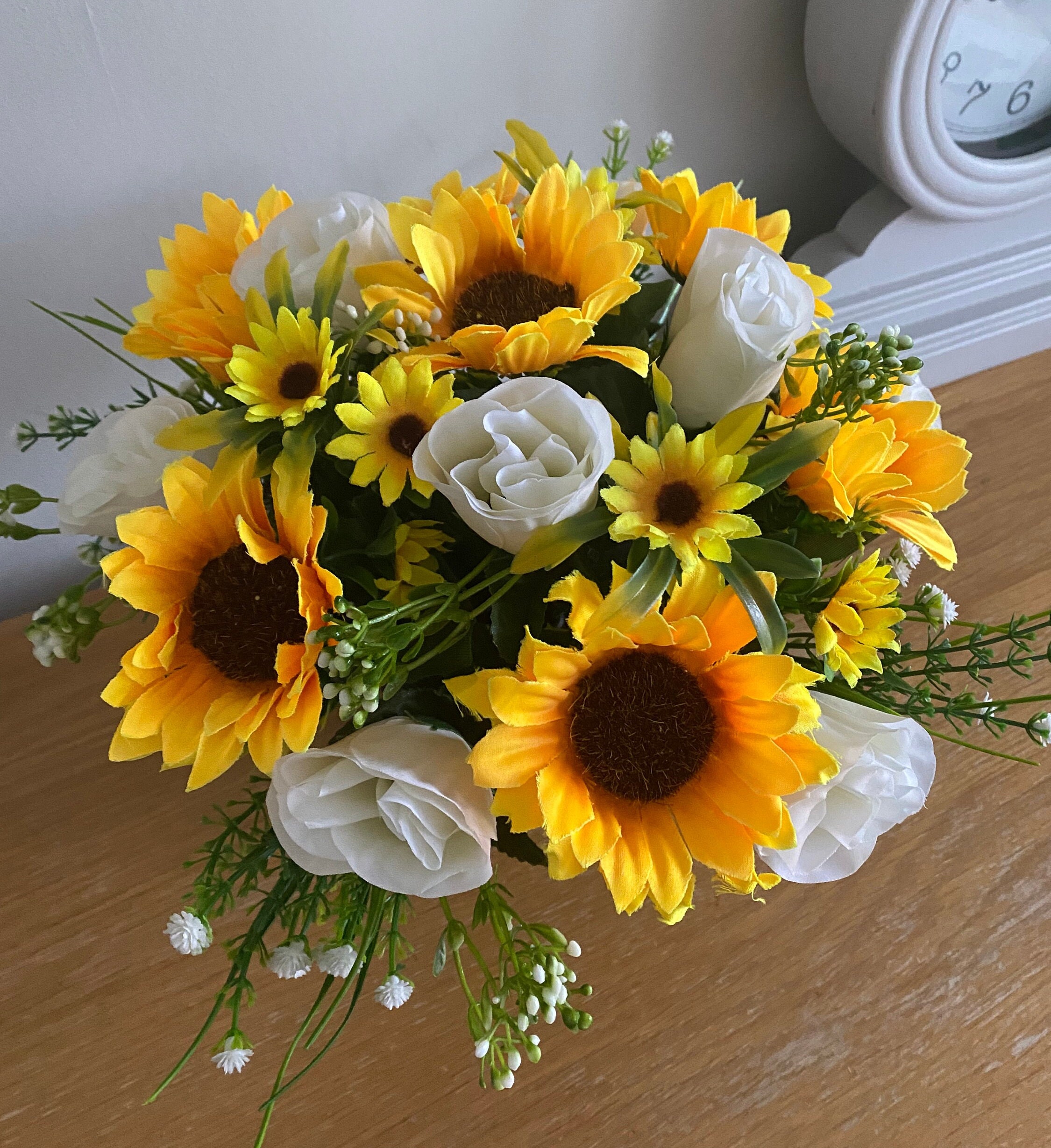 Pink Artificial Sunflowers - Silk Flower Bouquet For Cemetery, Home Decor, And Centerpieces