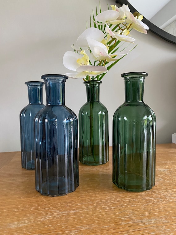 Antique Glass Vase セット Ribbed Vintage Style Glass Bottle Bud Vase Forest Green
